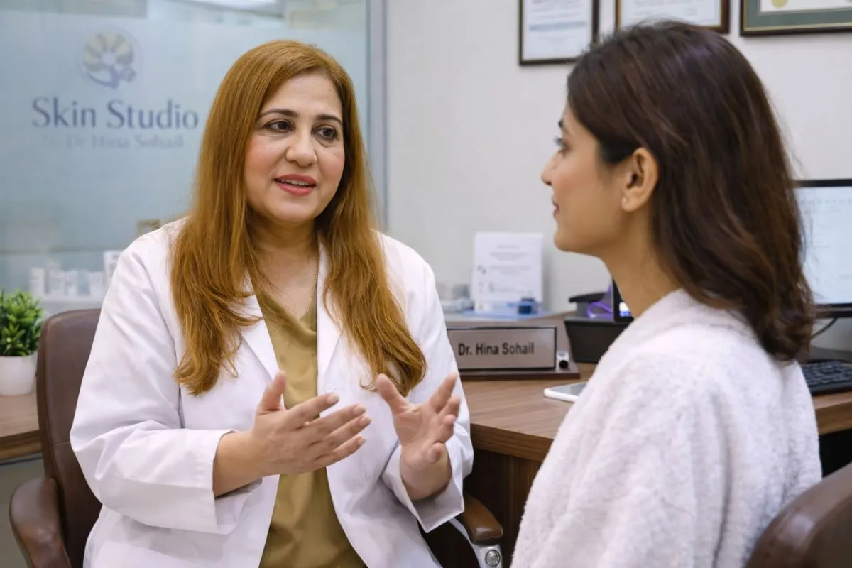 Botox consultation Karachi with Dr Hina Sohail discussing facial treatment plan with patient