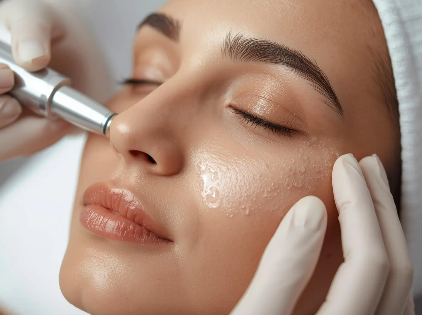 Hydrafacial treatment in Karachi showing close-up skin cleansing procedure with dermatology device
