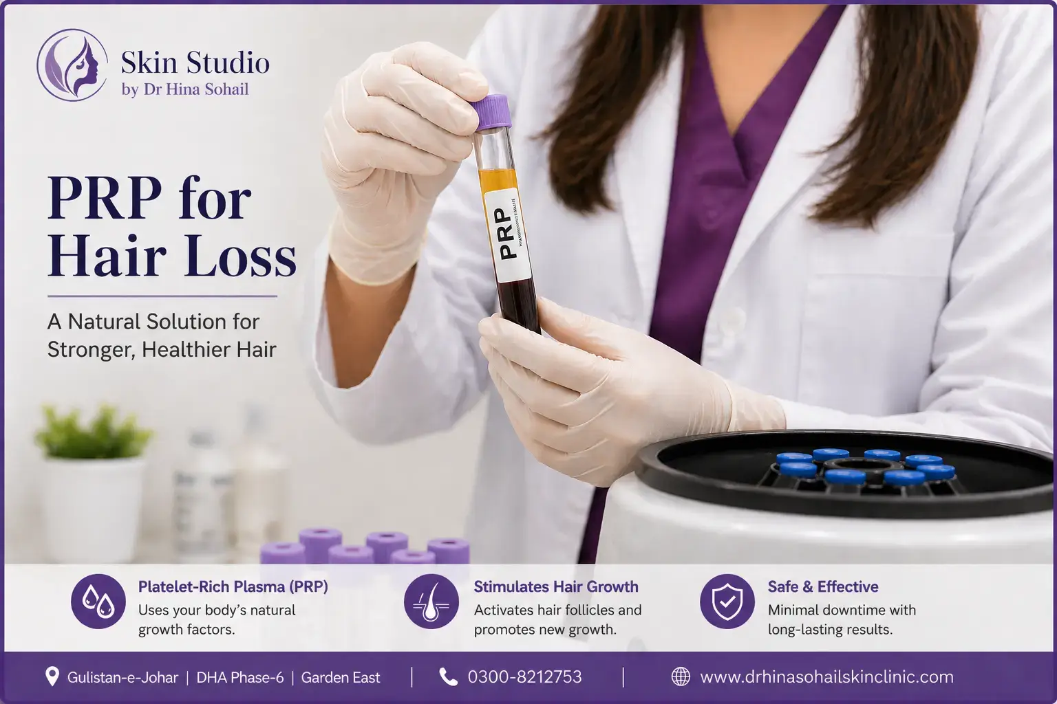 The Science Behind PRP Hair Treatment Science behind PRP hair treatment Karachi with platelet rich plasma and centrifuge